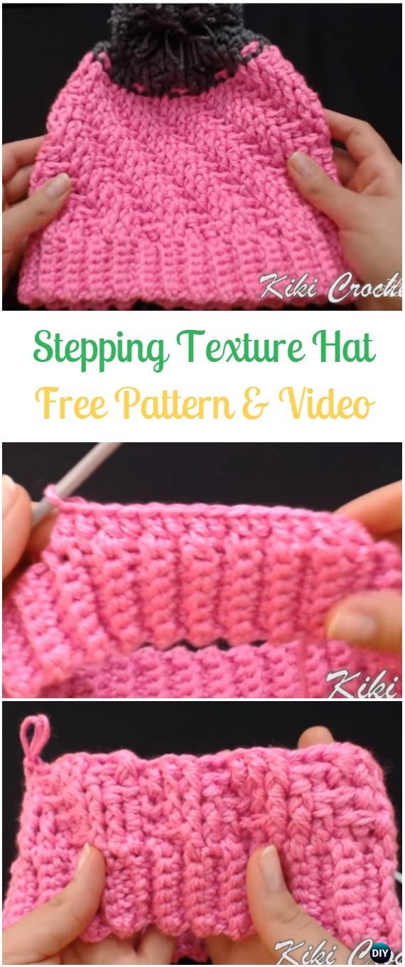 Crochet Stepping Texture Hat Free Pattern & Video - Crochet Cable Hat Free Patterns