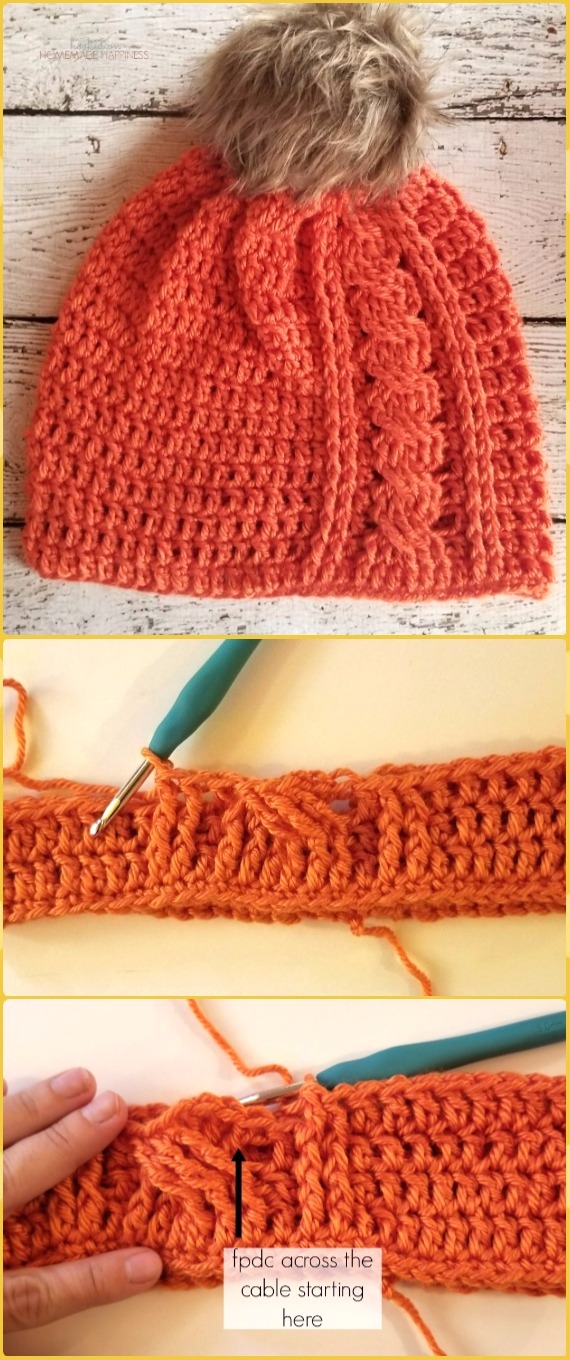 Crochet Cabled Beanie Hat Free Pattern - Crochet Cable Hat Free Patterns