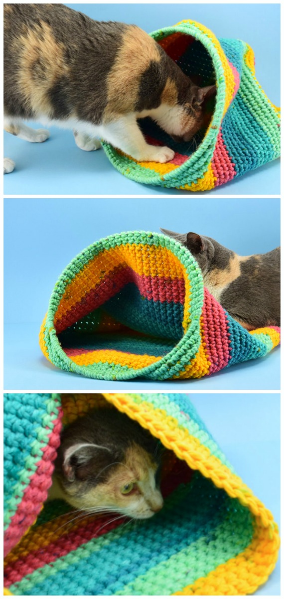Crochet Crochet Cat Sack Hideaway Free Pattern - #Crochet; #Cat; Pet House Free Patterns