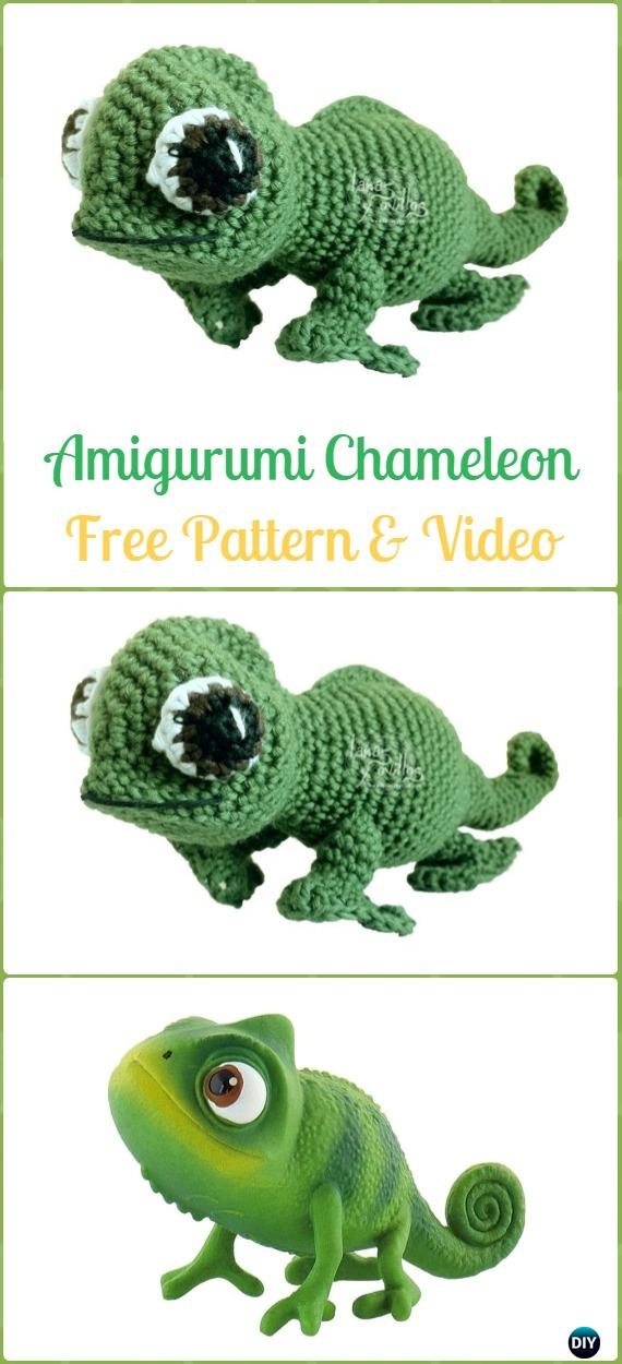 Crochet Amigurumi Chameleon Free Pattern&Video - Crochet Chameleon Amigurumi Softies Toy Patterns
