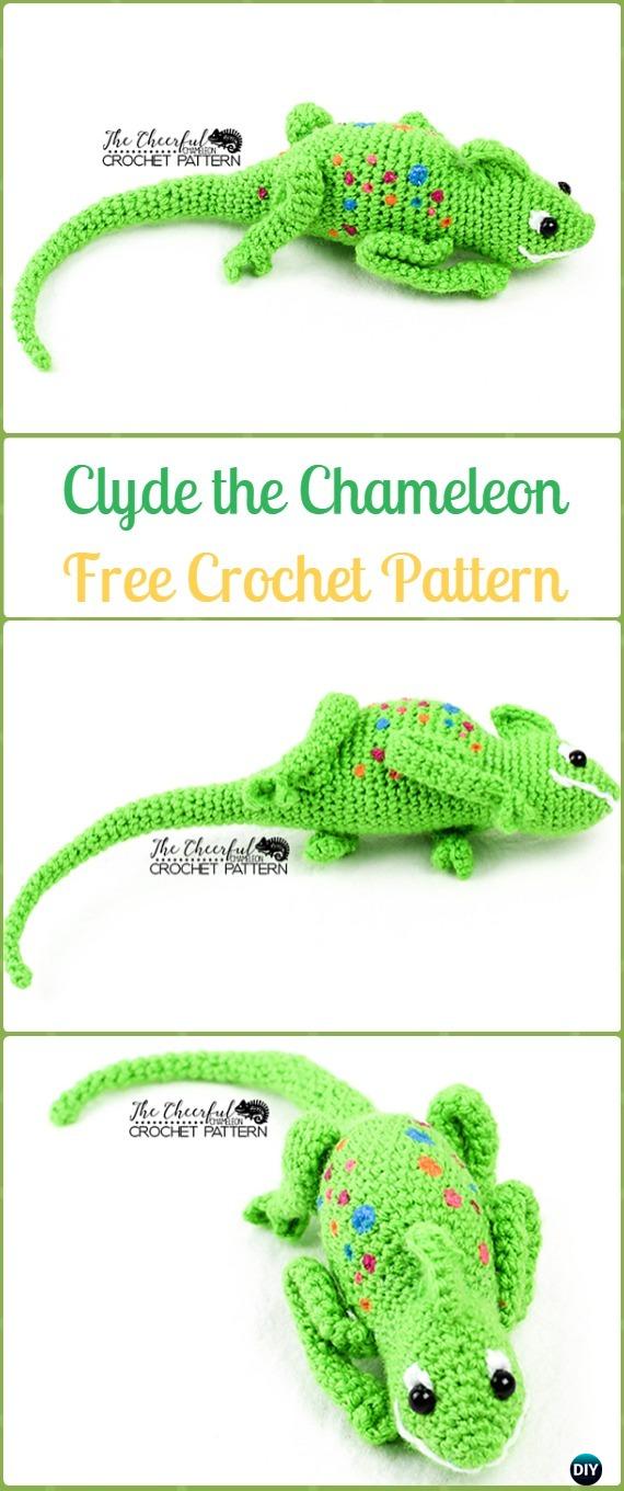 Crochet Amigurumi Clyde the Chameleon Free Pattern&Video - Crochet Chameleon Amigurumi Softies Toy Patterns