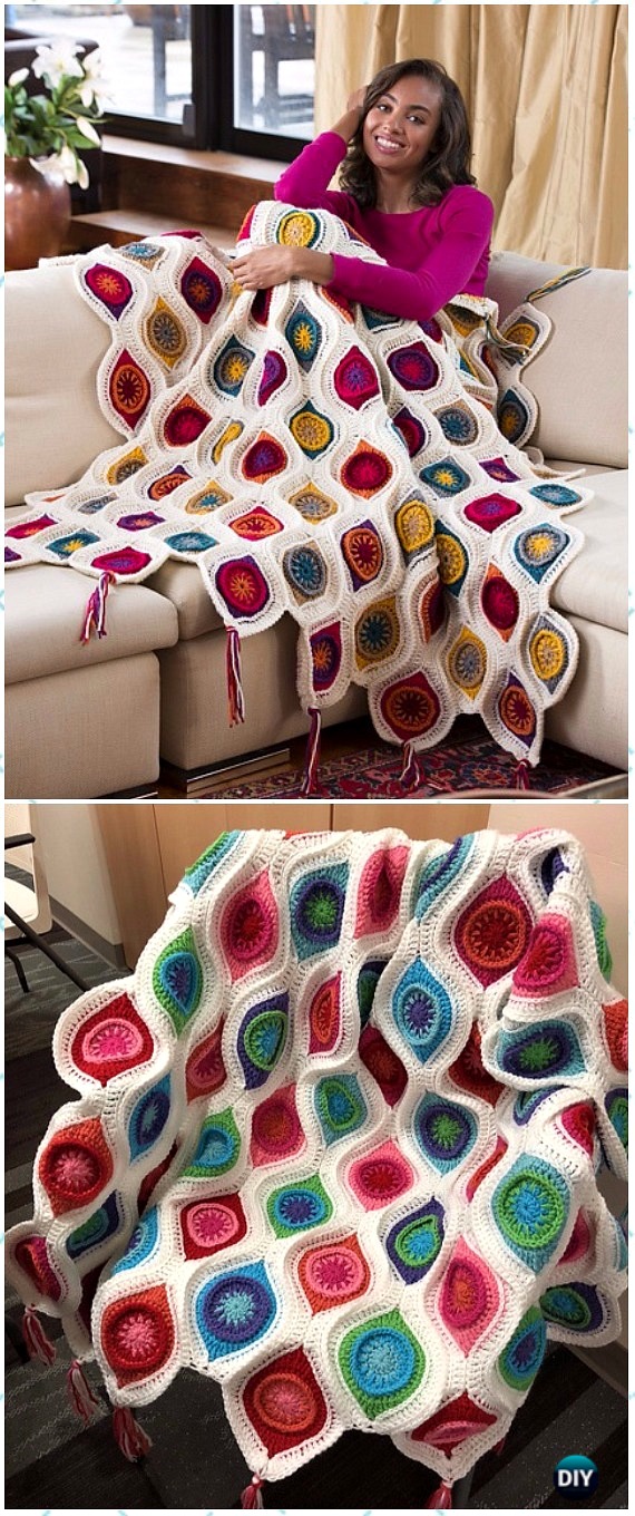 Crochet Retro Ornament Throw Blanket Free Pattern - Crochet Christmas Blanket Free Patterns