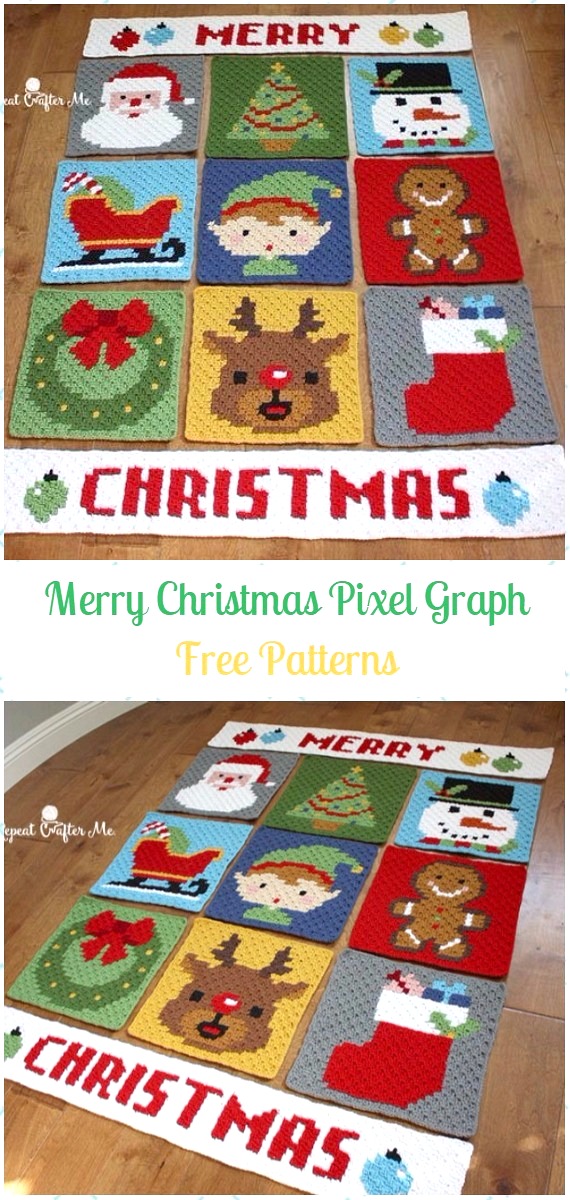 Crochet Merry Christmas Pixel Graph Blanket Free Pattern - Crochet Christmas Blanket Free Patterns