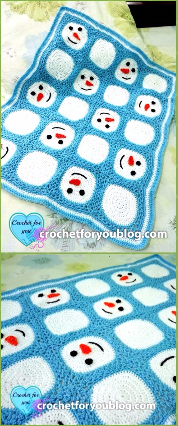 Crochet Snowman Granny Square Blanket Free Pattern - Crochet Christmas Blanket Free Patterns