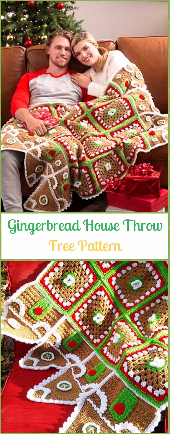 Crochet Gingerbread House Throw Blanket Free Pattern - Crochet Christmas Blanket Free Patterns