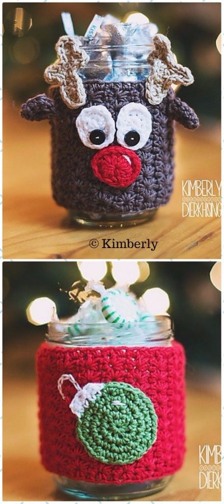 Crochet Reindeer Mason Jar Christmas Cozies Paid Pattern - Crochet Christmas Mason Jar Cozy Patterns
