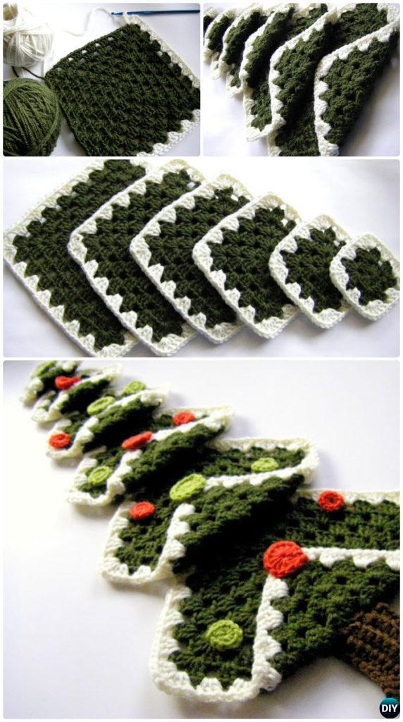 Crochet Vintage Granny Square Christmas Tree Free Pattern Instruction - Crochet Christmas Tree Free Patterns