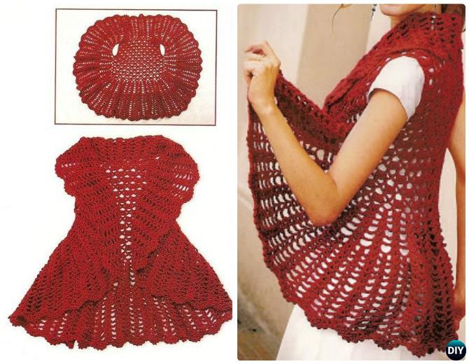 DIY Crochet Circle Vest Free Pattern-Crochet Circular Vest Sweater Jacket Patterns