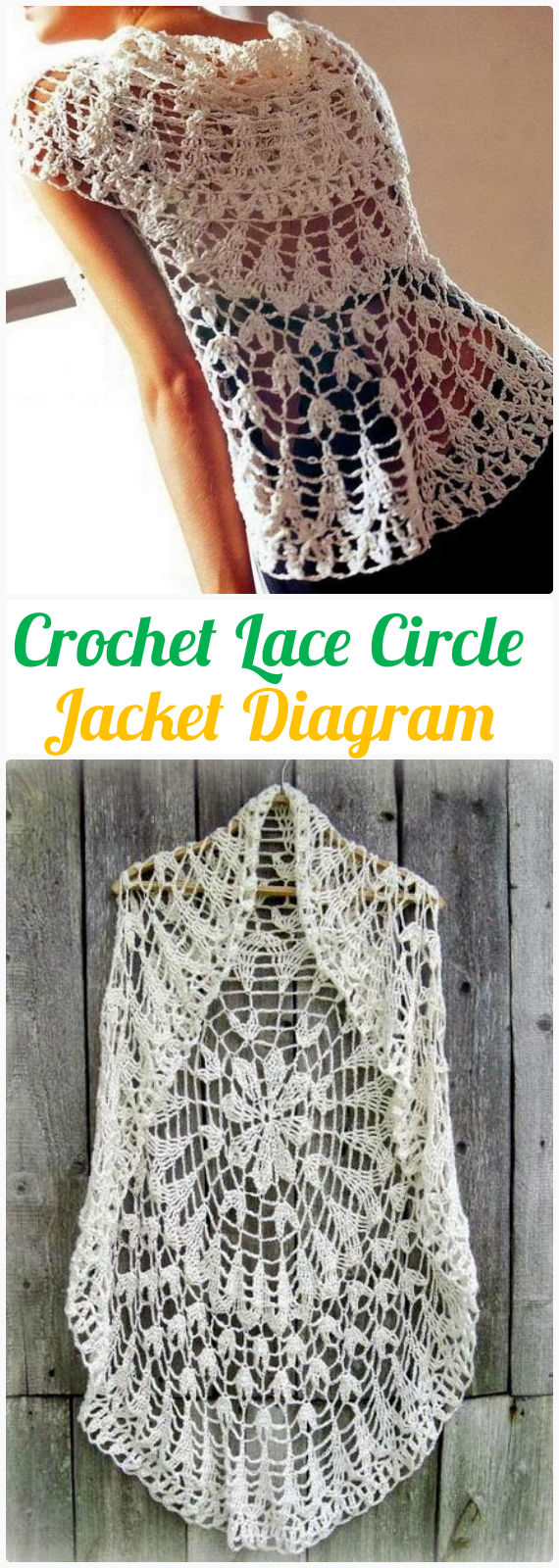 DIY Crochet Lace Circle Jacket Free Diagram -Crochet Circular Vest Sweater Jacket Patterns