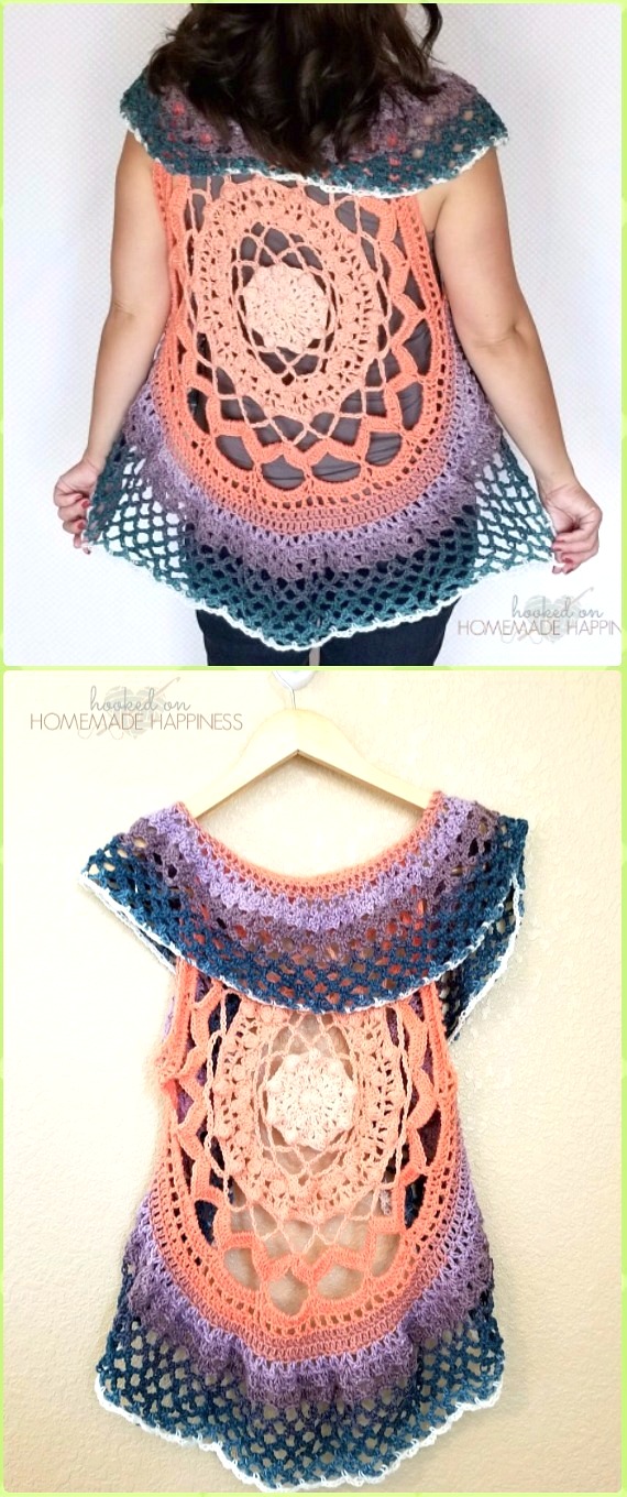 DIY Crochet Pegasus Mandala Vest Free Pattern-Crochet Circular Vest Sweater Jacket Pattern