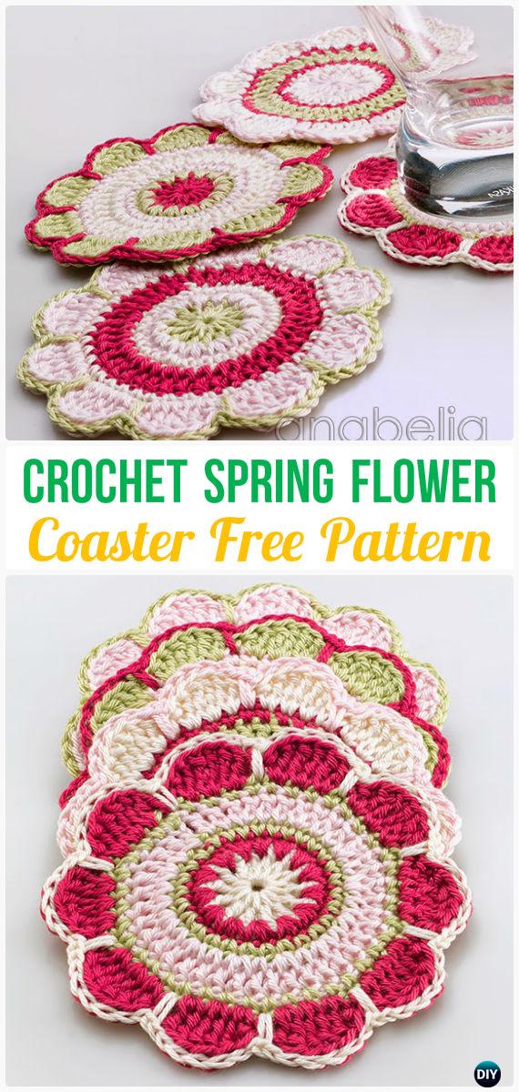 Crochet Spring Flower Coaster Free Pattern - Crochet Coasters Free Patterns