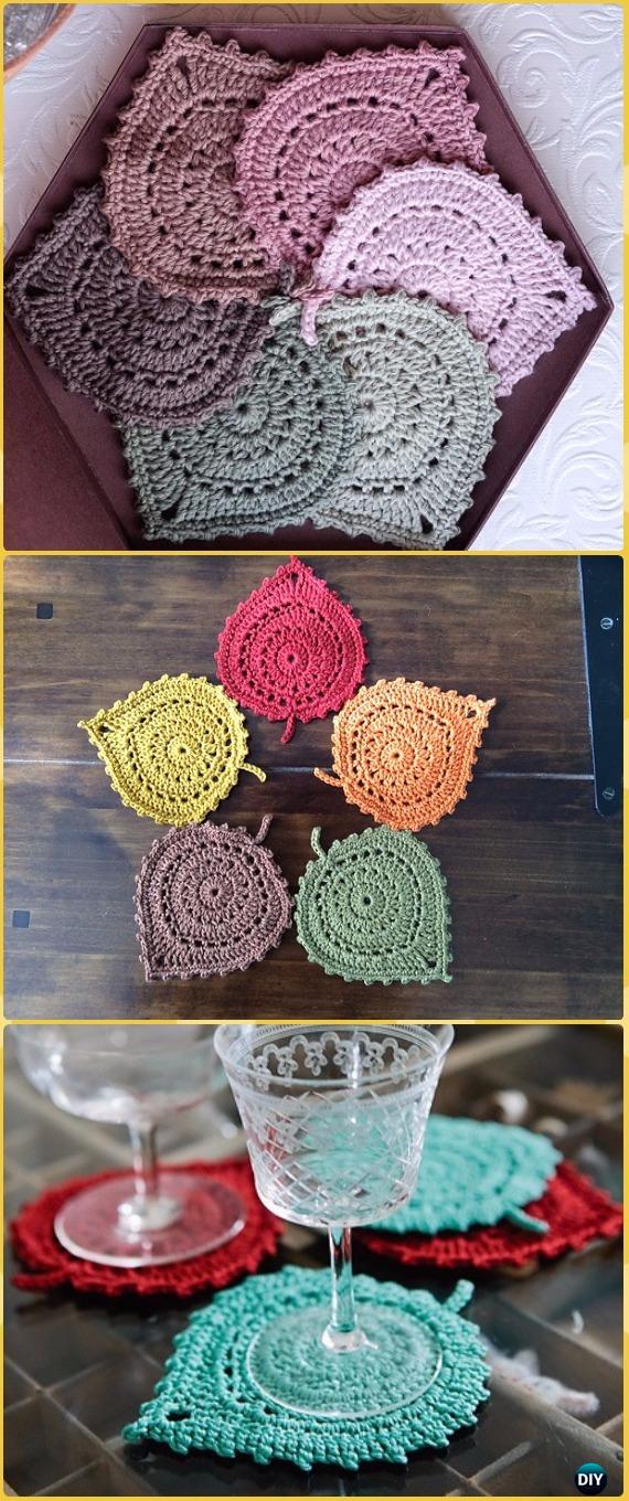 Crochet Lace Leaf Coasters Free Pattern - Crochet Coasters Free Patterns