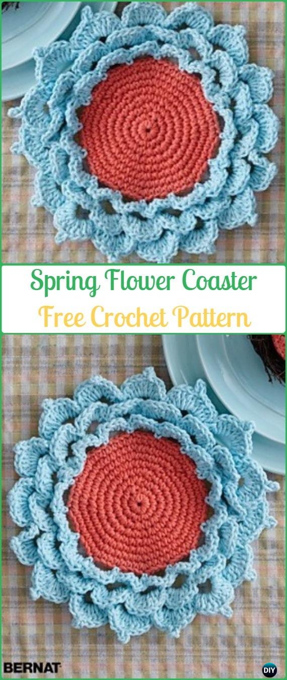 Crochet Spring Flower Coaster Free Pattern - Crochet Coasters Free Patterns 
