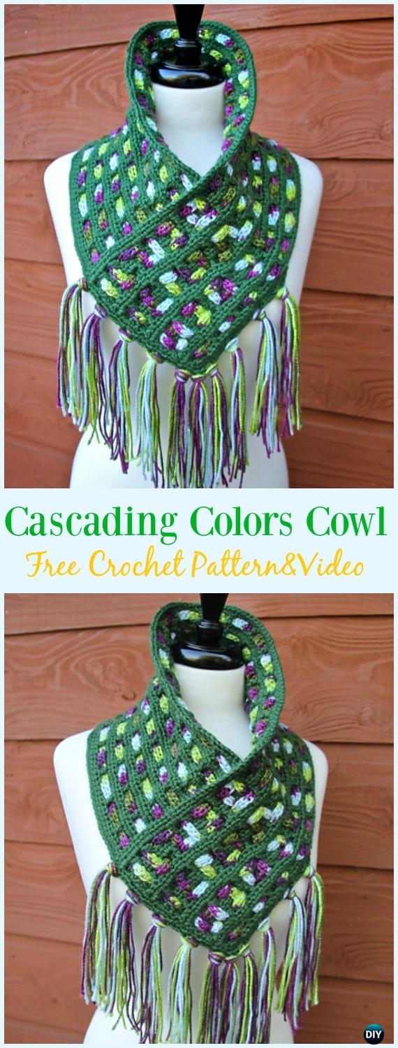 Crochet Cascading Colors Cowl Free Pattern &Video - #Crochet #Cowl & Infinity Scarf Free Patterns