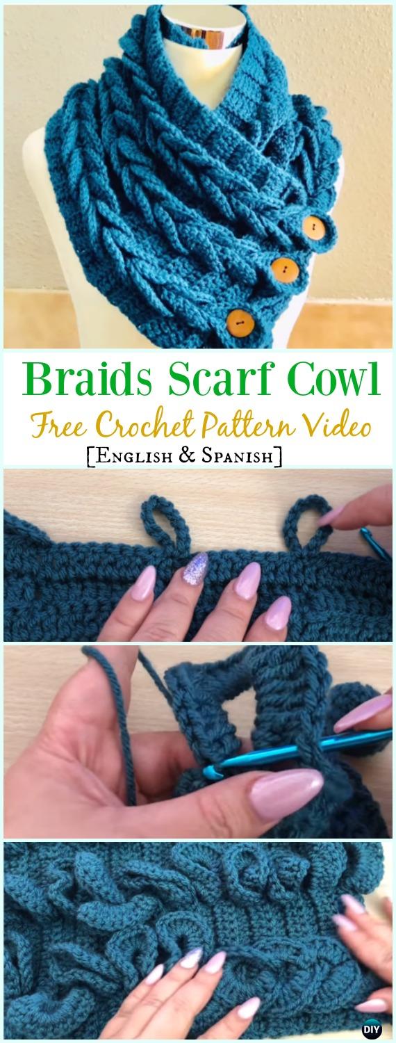 Crochet Braid Scarf Cowl Free Pattern Video - #Crochet #Cowl & Infinity Scarf Free Patterns 
