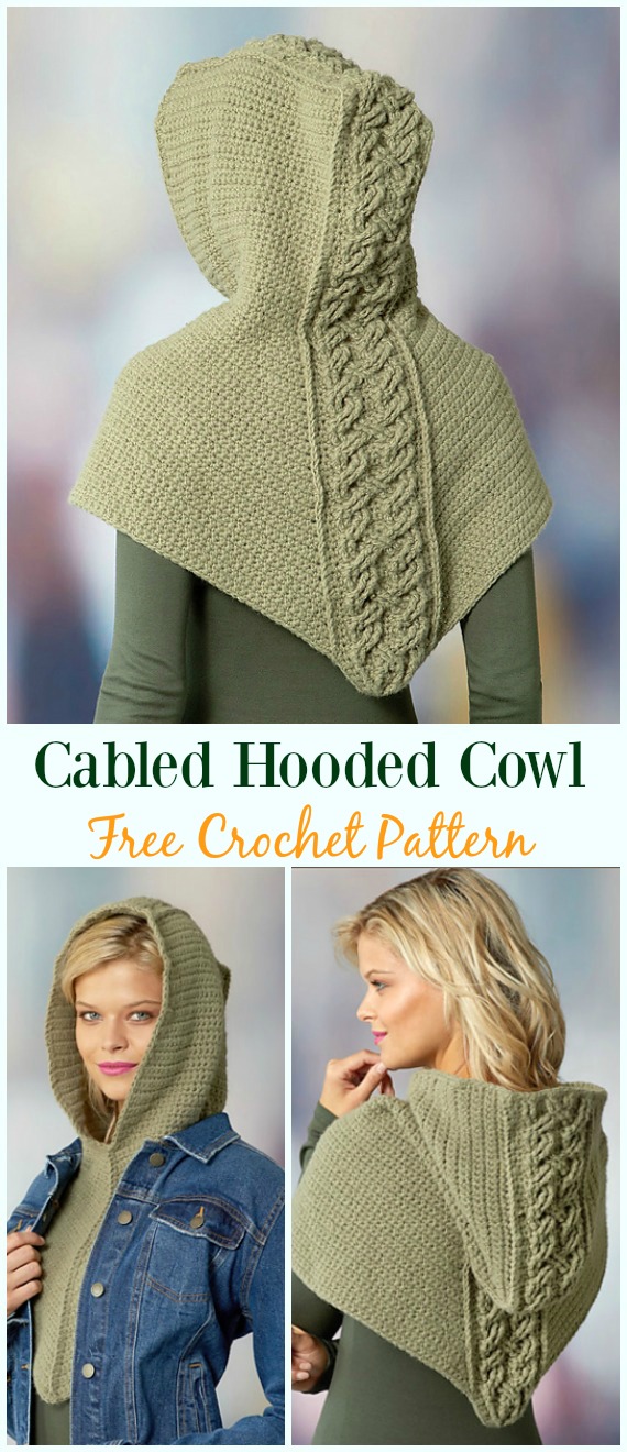 Cabled Hooded Cowl Crochet Free Pattern - #Crochet #Cowl & Infinity Scarf Free Patterns