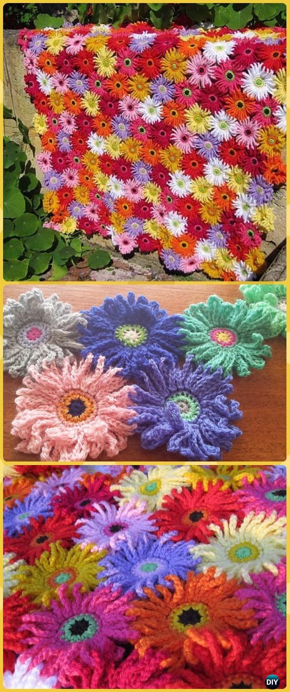 Crochet Gerbera Garden Blanket Paid Pattern - Crochet Daisy Flower Blanket Free Patterns 