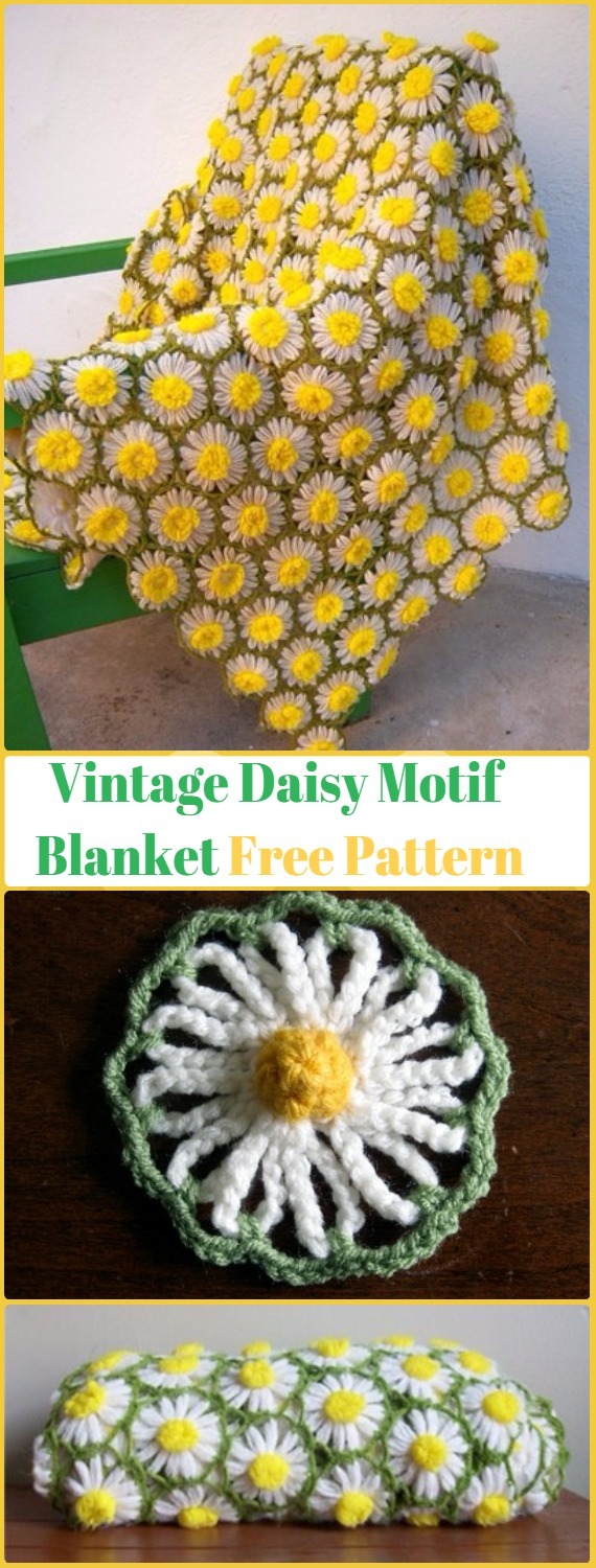 Crochet Vintage Daisy Motif Blanket Free Pattern with Video - Crochet Daisy Flower Blanket Free Patterns 