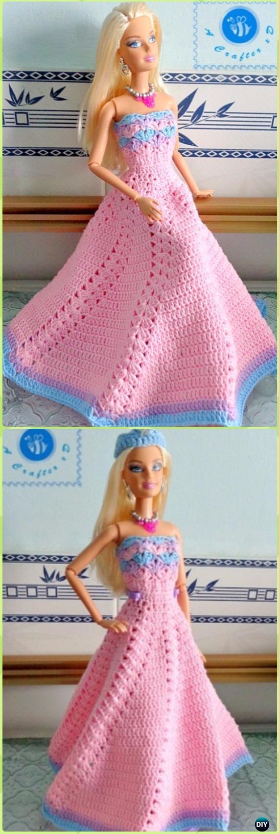 Crochet Fashion Doll Strapless Gown Free Pattern-Crochet Doll Clothes Outfits Free Patterns