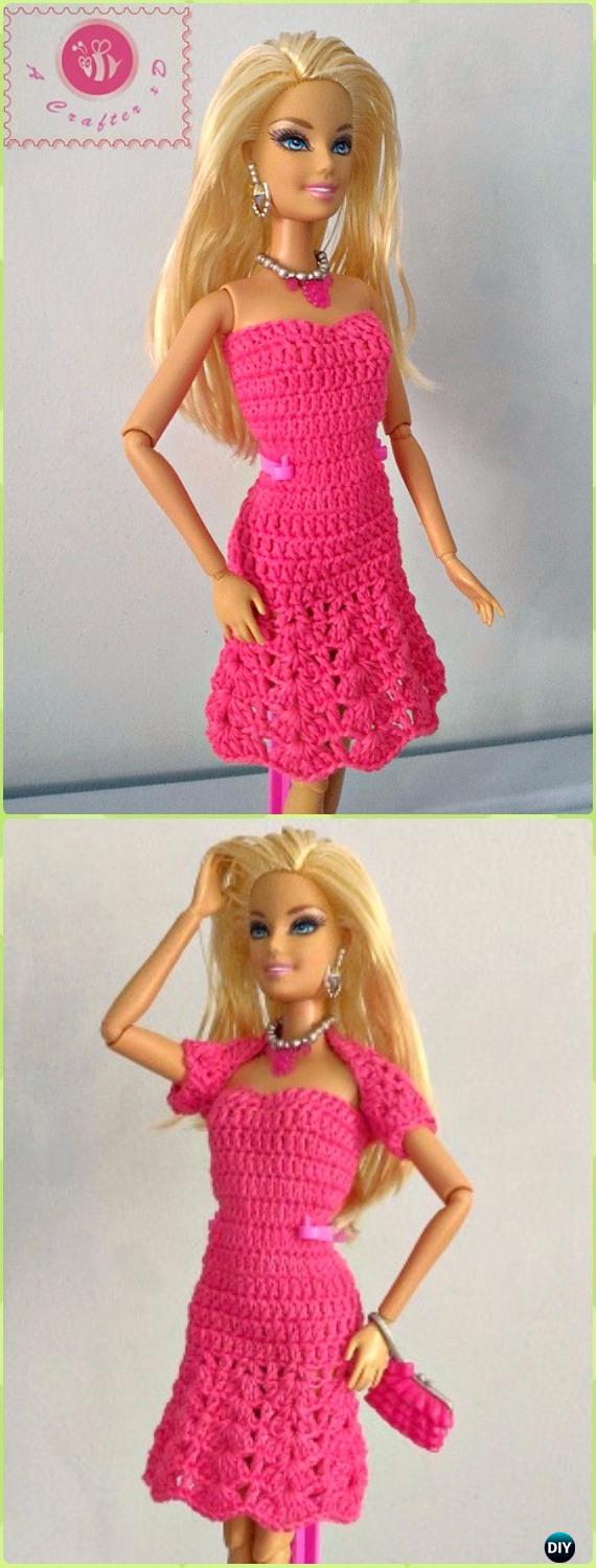 Crochet fashion doll strapless flared dress Free Pattern -Crochet Doll Clothes Outfits Free Patterns