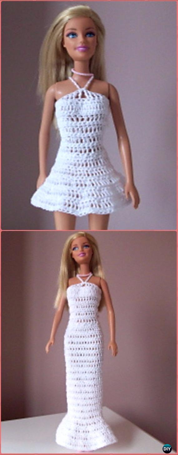 Crochet Mini or Long Barbie Dress Free Pattern - Crochet Barbie Fashion Doll Clothes Outfits Free Patterns