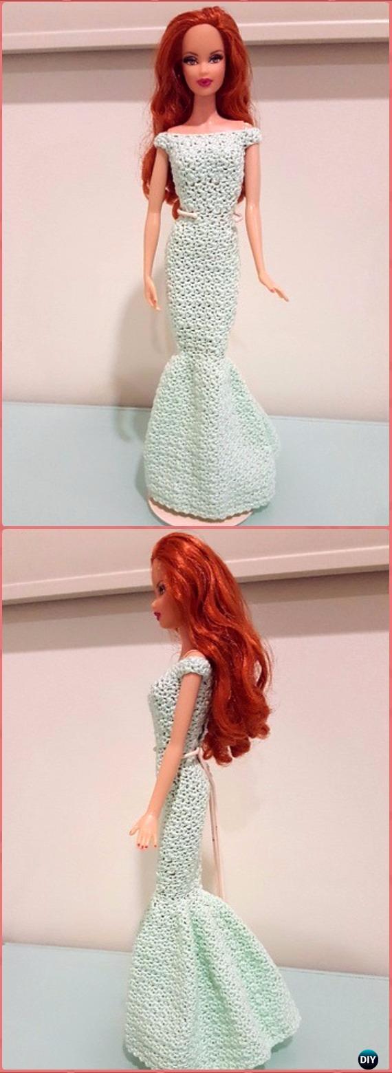 Crochet Barbie Off Shoulder Mermaid Gown Free Pattern - Crochet Barbie Fashion Doll Clothes Outfits Free Patterns
