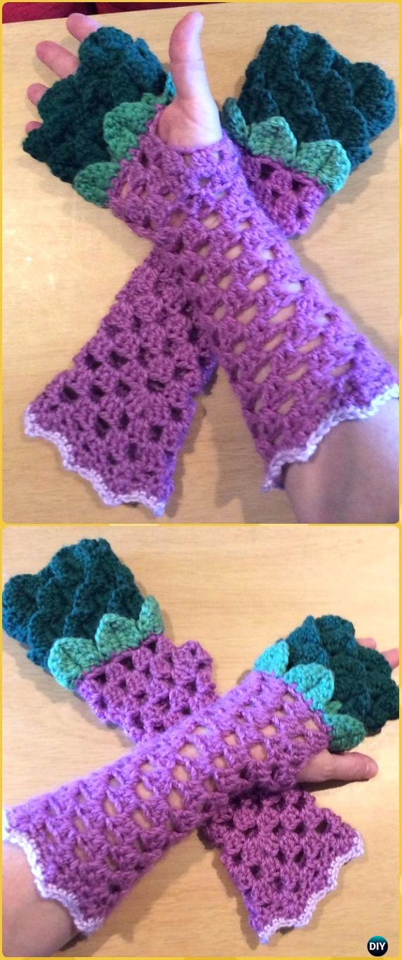 Crochet Dragon Scale Fingerless Gloves Free Pattern - Crochet Dragon Scale Crocodile Stitch Gloves Patterns