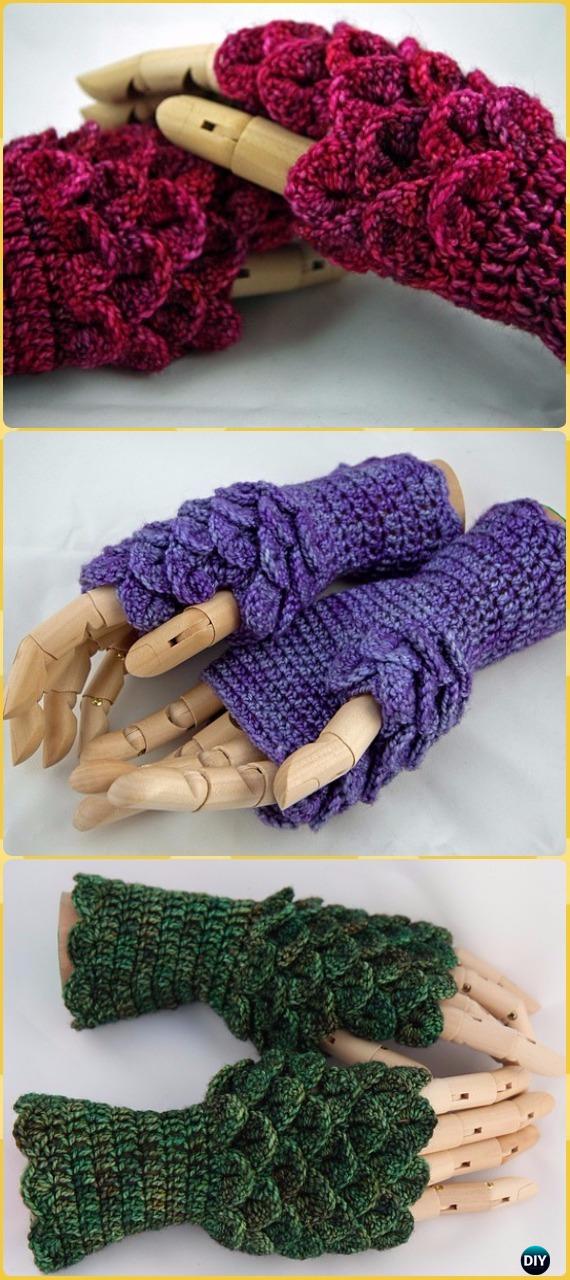 Crochet Dragonscale Gloves Paid Pattern - Crochet Dragon Scale Crocodile Stitch Gloves Patterns