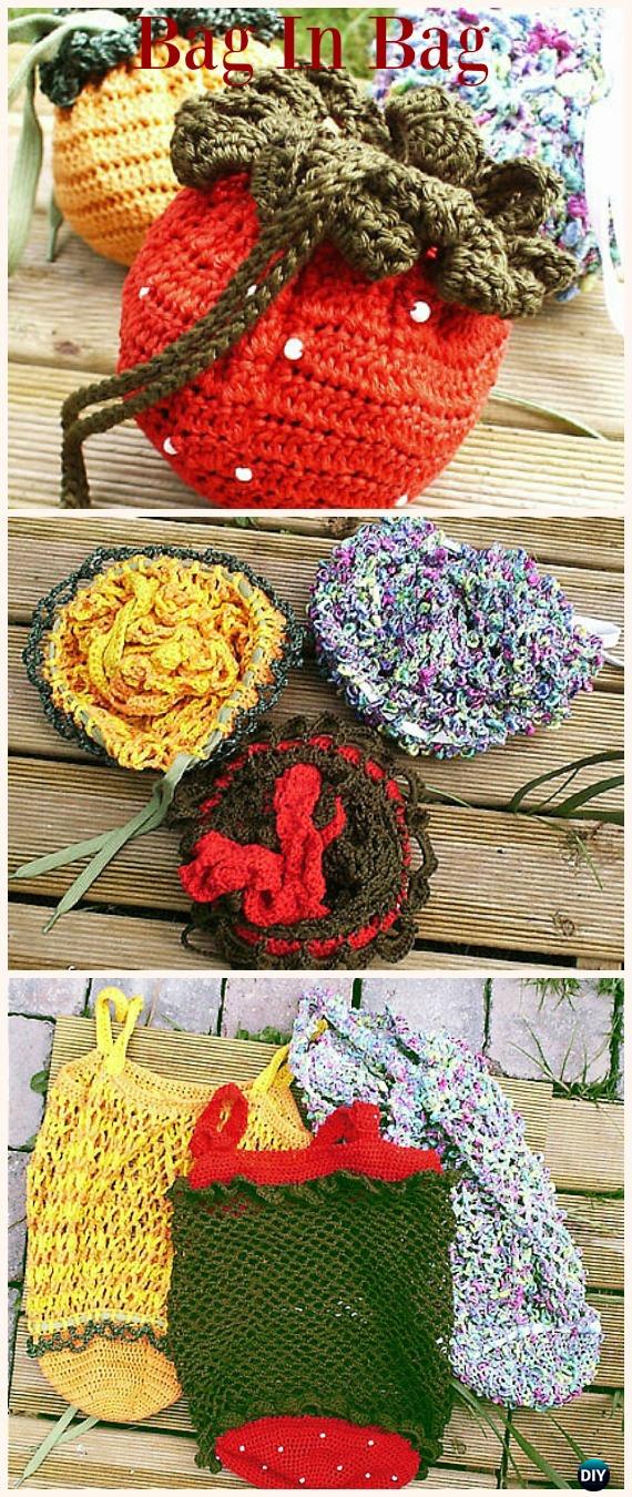 Bag in Bag Free Crochet Pattern -#Crochet Drawstring #Bags Free Patterns