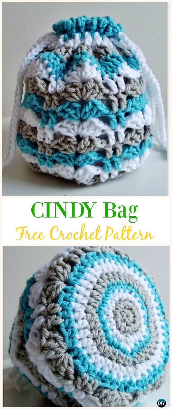 CINDY Bag Free Crochet Pattern -#Crochet Drawstring #Bags Free Patterns