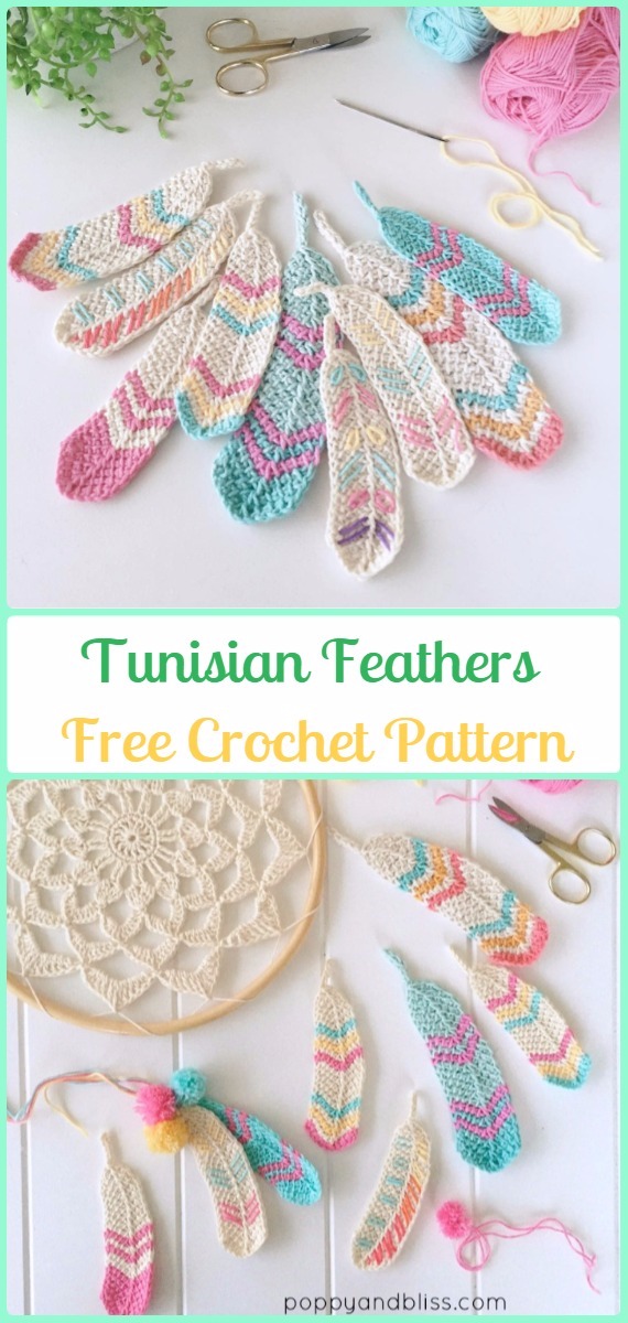 Crochet Tunisian Feathers Free Pattern by Poppyandbliss - Crochet Dream Catcher Free Patterns 