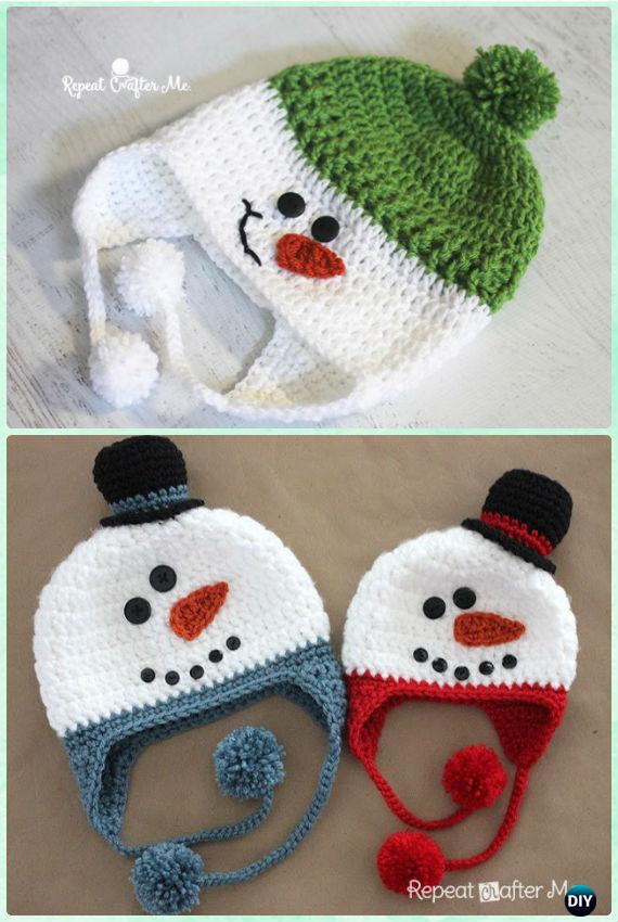 Crochet Snowman Earflap Hat Free Pattern Instructions-DIY Crochet Ear Flap Hat Free Patterns