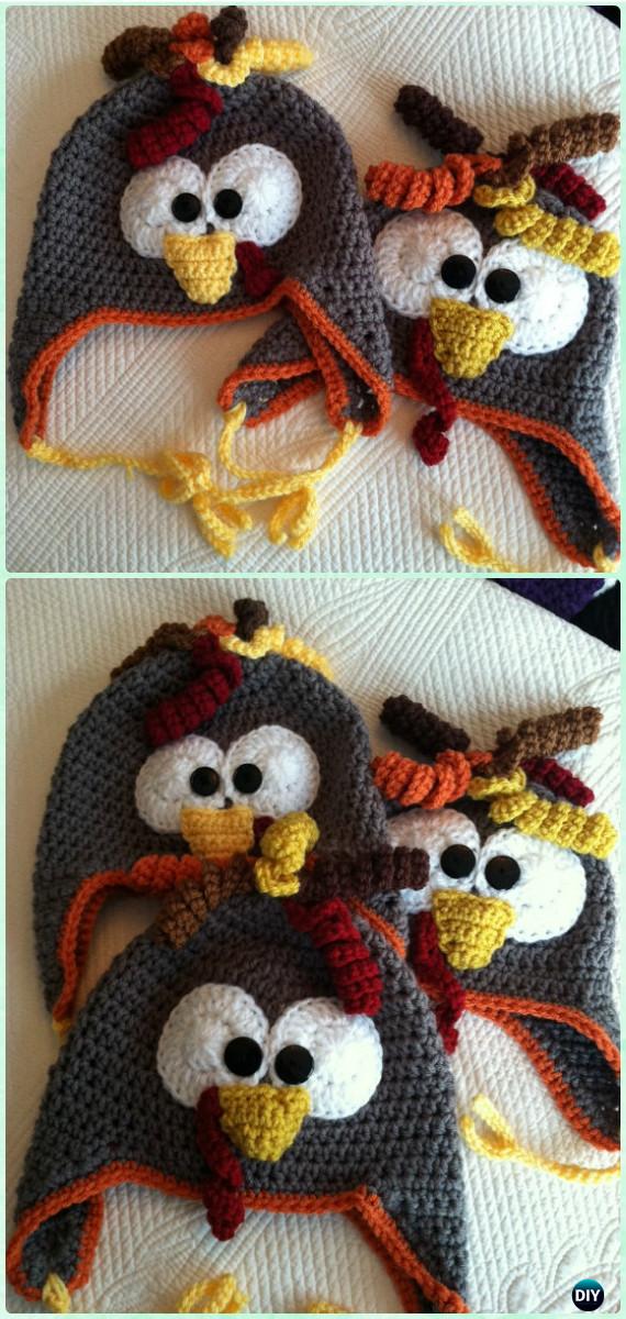 Crochet Turkey Earflap Hat Free Pattern Instructions-DIY Crochet Ear Flap Hat Free Patterns