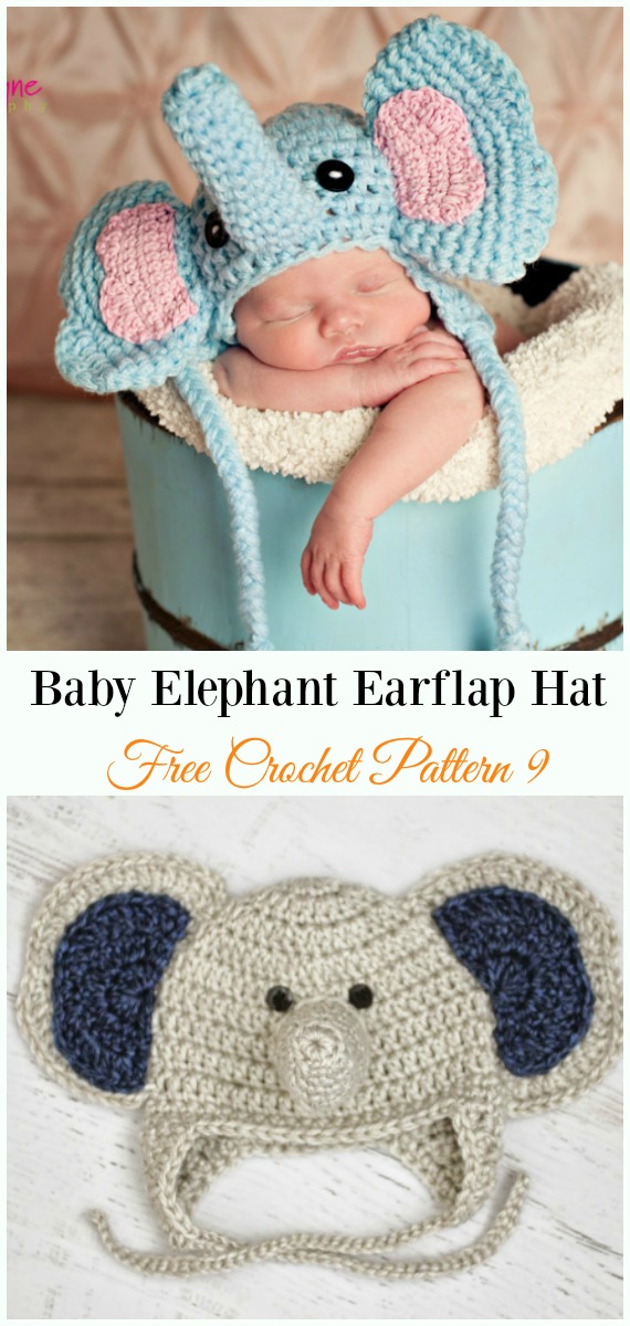 Baby Elephant Earflap Hat Crochet Free Pattern - #Crochet; #EarFlap; Hat Free Patterns