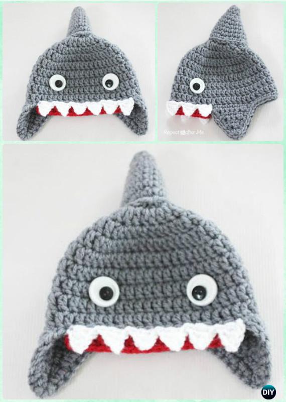 Crochet Shark Earflap Hat Free Pattern Instructions-DIY Crochet Ear Flap Hat Free Patterns