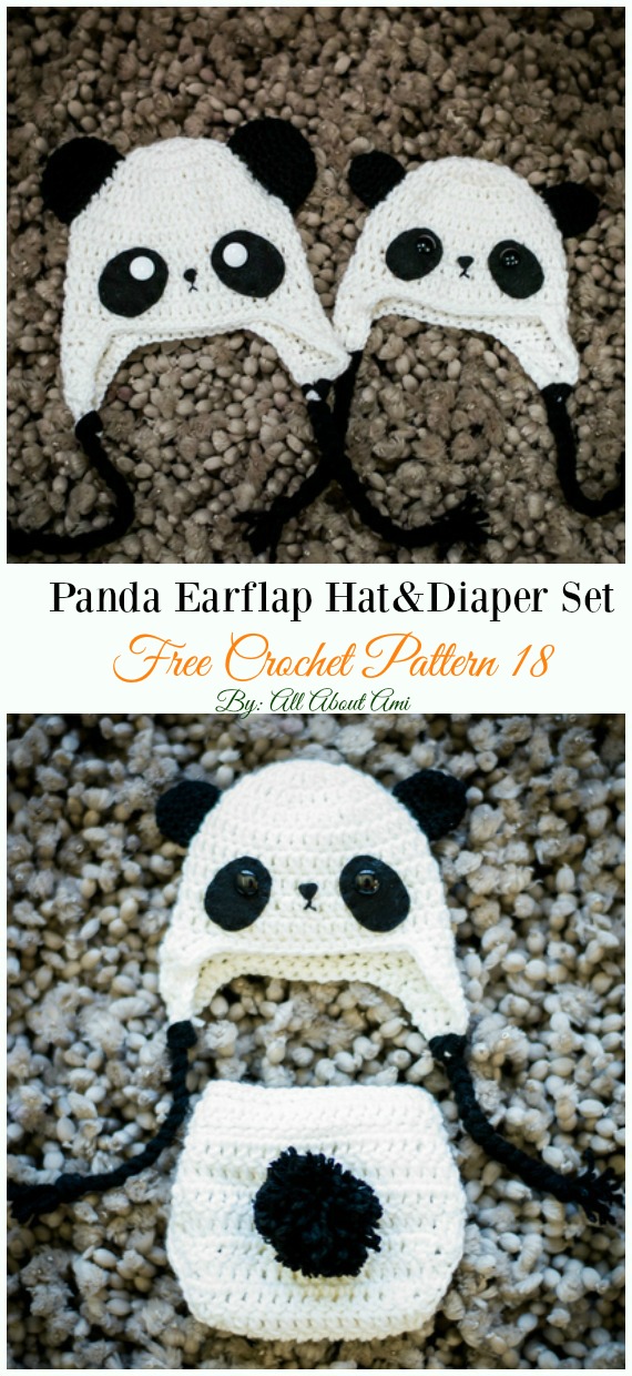 Panda Earflap Hat Diaper Set Crochet Free Pattern - #Crochet; #EarFlap; Hat Free Patterns