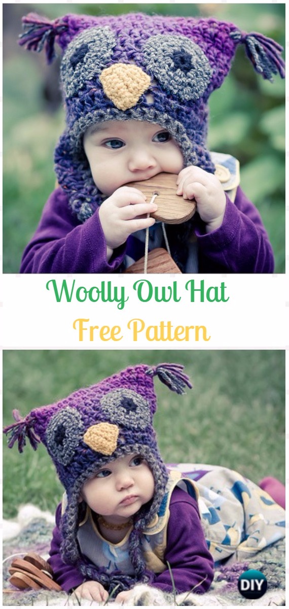 Crochet Woolly Owl Hat Free Pattern - Crochet Ear Flap Hat Free Patterns