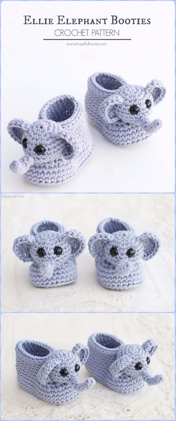 Crochet Elephant Baby Bootie Free Pattern - Crochet Elephant Free Pattern