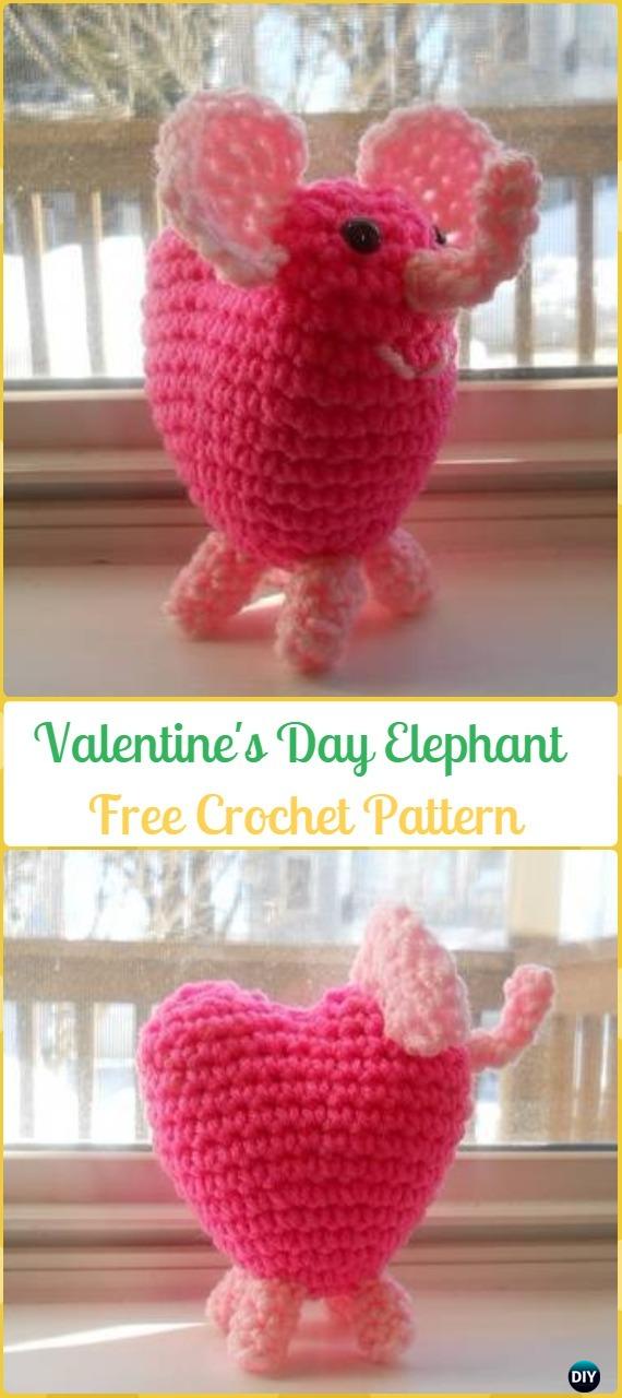 Crochet Valentine's Day Elephant Amigurumi Free Pattern - Crochet Elephant Free Patterns 