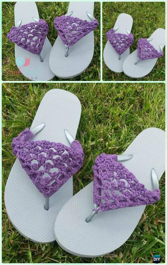 Crochet Peekaboo Picot Flip Flops Free Pattern - Crochet Flip Flop Footwear Makeover Free Patterns