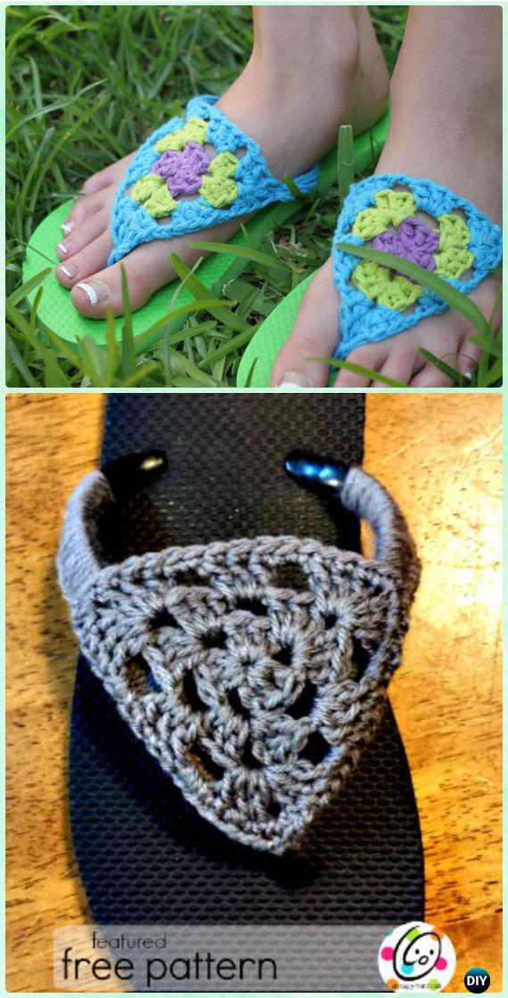 Crochet Granny Triangle Flip Flops Free Pattern - Crochet Flip Flop Footwear Makeover Free Patterns