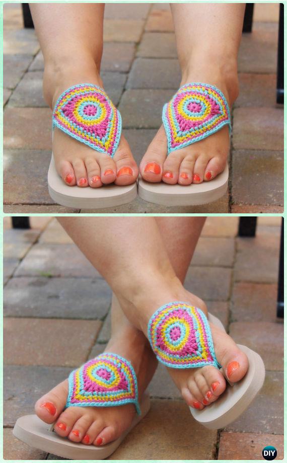 Crochet Bloom Flip Flops Free Pattern - Crochet Flip Flop Footwear Makeover Free Patterns
