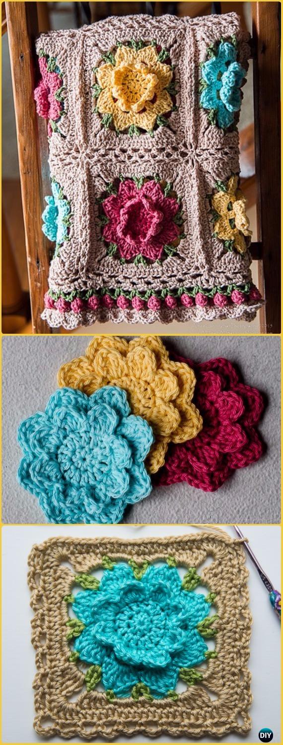 Crochet Rebekah's Flower Afghan Free Pattern - Crochet Flower Blanket Free Patterns