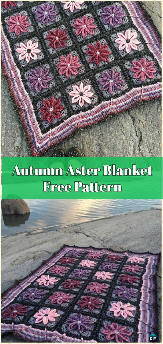 Crochet Autumn Aster Blanket Free Pattern - Crochet Flower Blanket Free Patterns