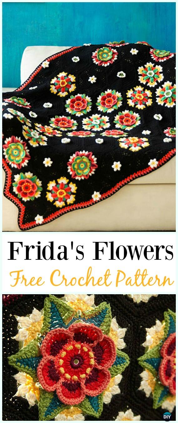 Crochet Frida's Flowers Blanket Free Pattern - #Crochet; Flower #Blanket; Free Patterns