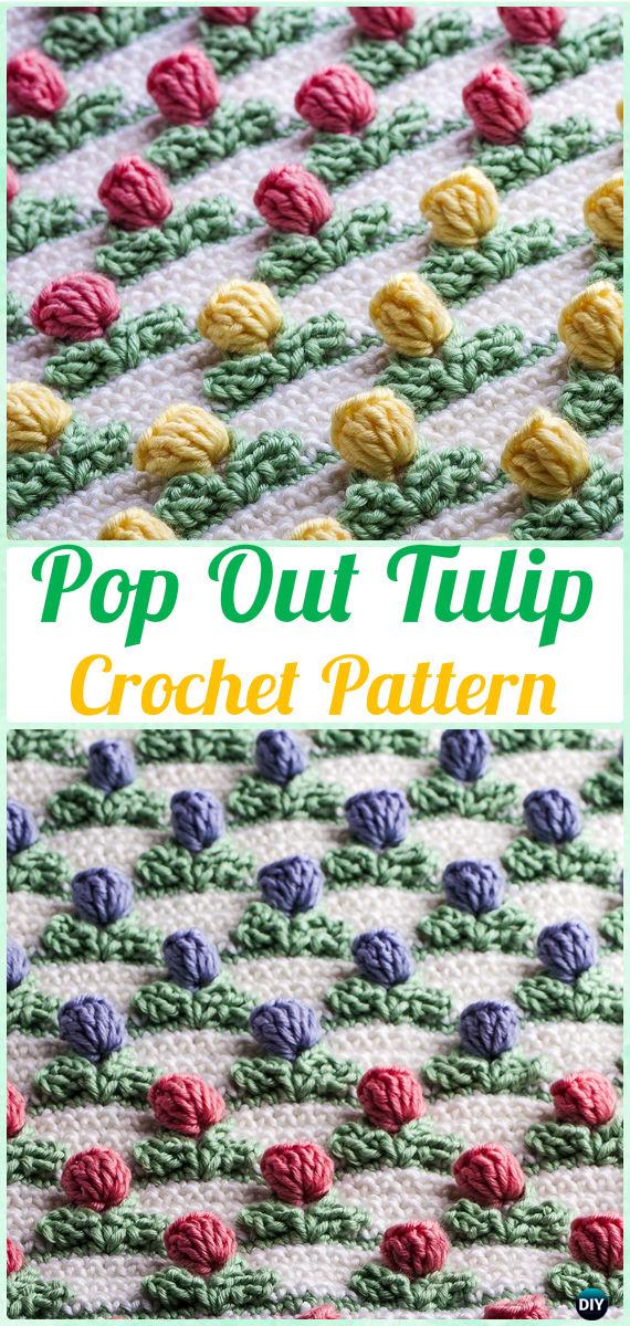 Crochet Pop Out Tulip Stitch Pattern - Crochet Flower Stitch Free Patterns 