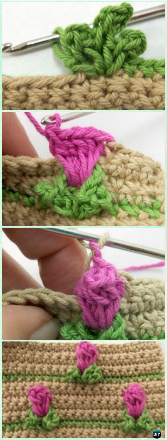 Crochet Rosebud Flower Stitch Free Pattern - Crochet Flower Stitch Free Patterns 