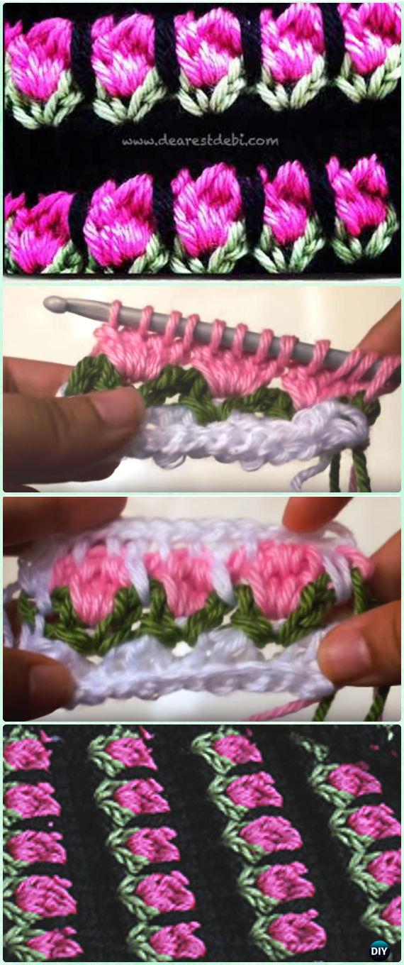 Tunisian Crochet Rose Stitch Free Pattern - Crochet Flower Stitch Free Patterns
