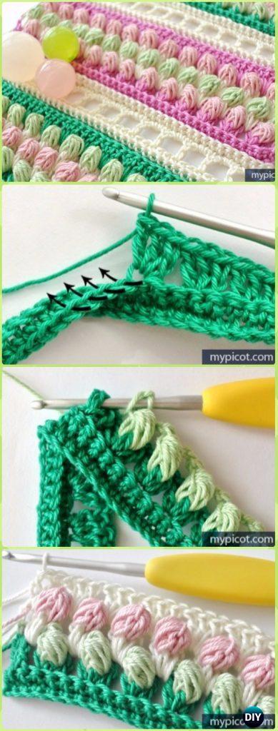 Crochet Striped Rosebud stitch Free Pattern - Crochet Flower Stitch Free Patterns 