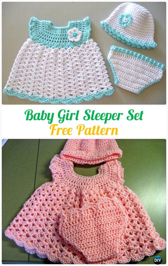 Baby Girl Sleeper Set Crochet Free Pattern - #Crochet Girls #Dress Free Patterns